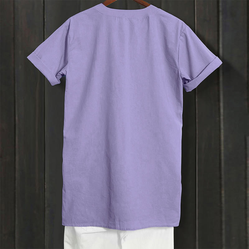 Buddha Stones Casual Plain Button Notched Collar Women's Short Sleeve Shirt - image 2