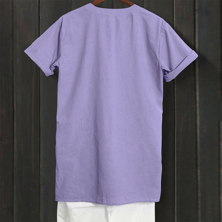 Buddha Stones Casual Plain Button Notched Collar Women's Short Sleeve Shirt - image 2