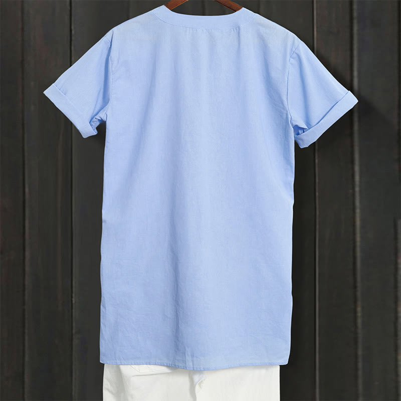 Buddha Stones Casual Plain Button Notched Collar Women's Short Sleeve Shirt - image 6