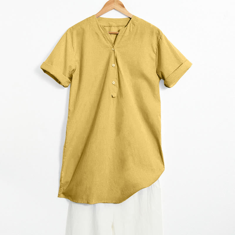 Buddha Stones Casual Plain Button Notched Collar Women's Short Sleeve Shirt - Goldenrod - US20，UK/AU24，EU52 (5XL) - image 10
