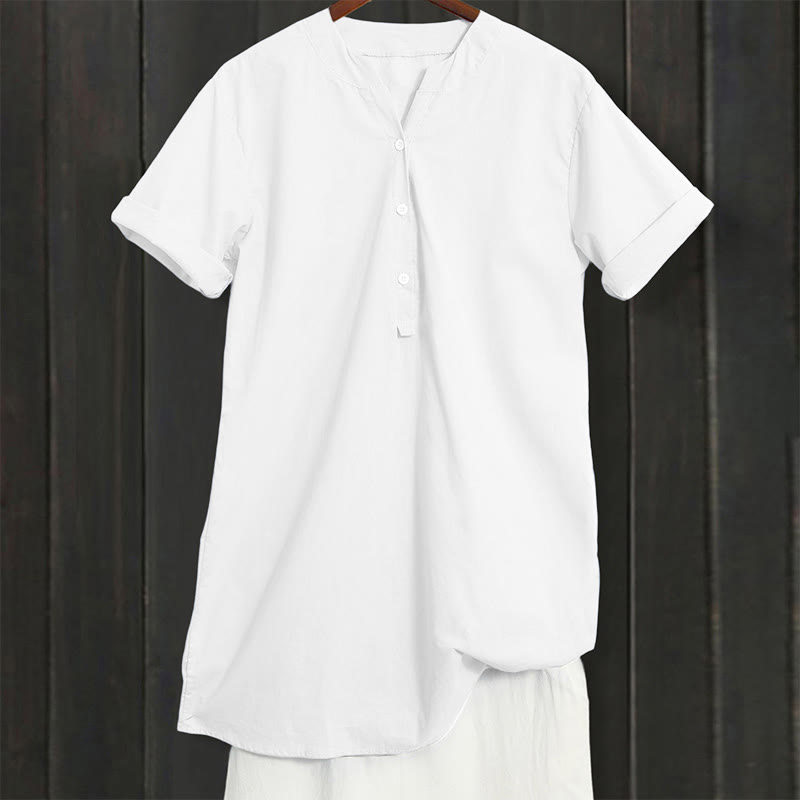 Buddha Stones Casual Plain Button Notched Collar Women's Short Sleeve Shirt - image 17