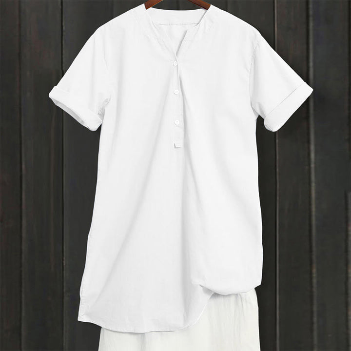 Buddha Stones Casual Plain Button Notched Collar Women's Short Sleeve Shirt - image 17