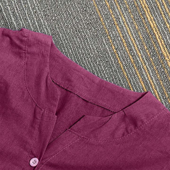 Buddha Stones Casual Plain Button Notched Collar Women's Short Sleeve Shirt - image 23