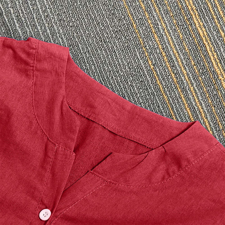 Buddha Stones Casual Plain Button Notched Collar Women's Short Sleeve Shirt - image 34