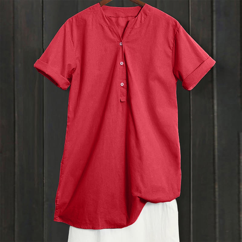 Buddha Stones Casual Plain Button Notched Collar Women's Short Sleeve Shirt - image 32