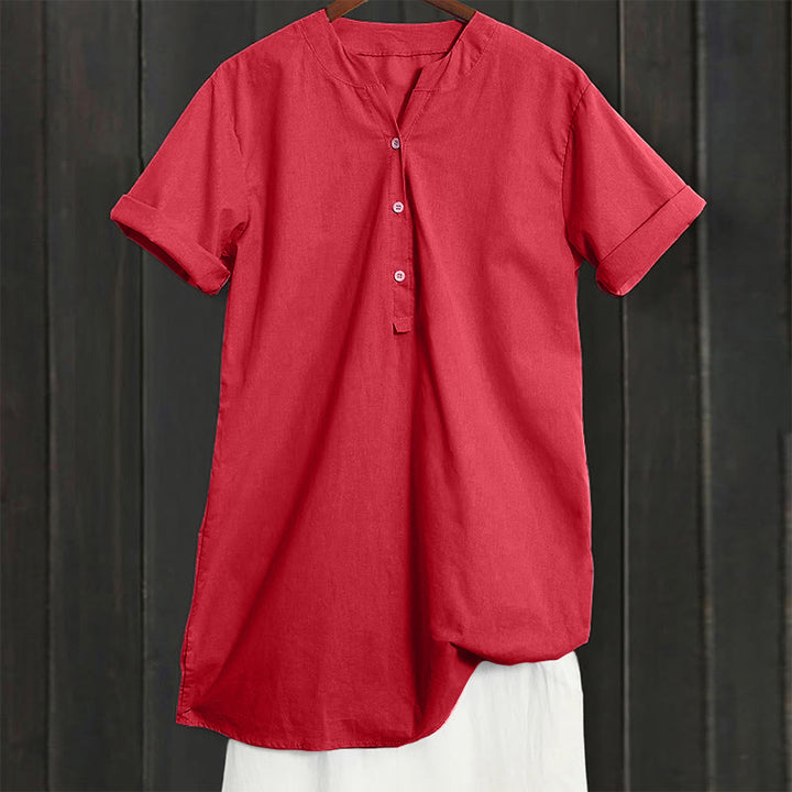 Buddha Stones Casual Plain Button Notched Collar Women's Short Sleeve Shirt - image 32
