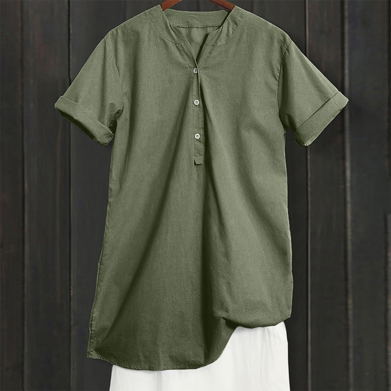 Buddha Stones Casual Plain Button Notched Collar Women's Short Sleeve Shirt - image 38