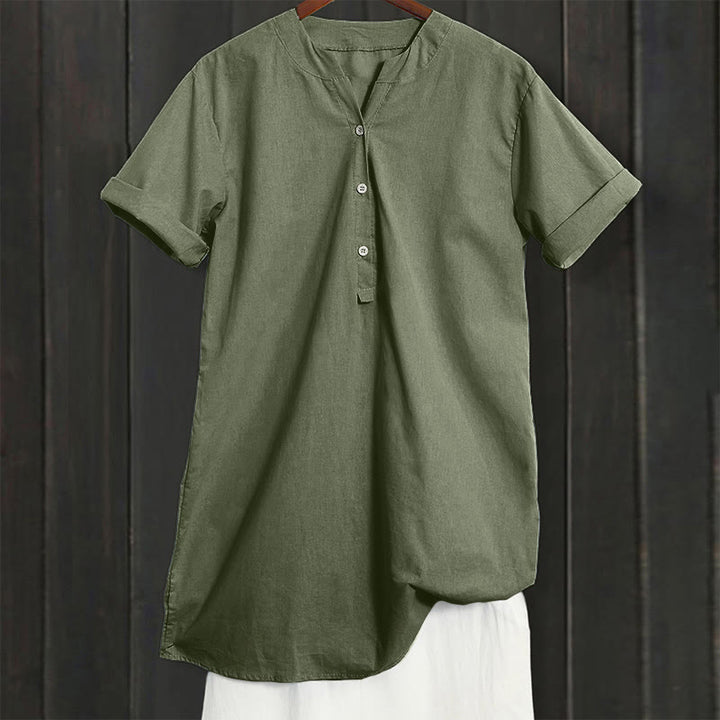 Buddha Stones Casual Plain Button Notched Collar Women's Short Sleeve Shirt - image 38
