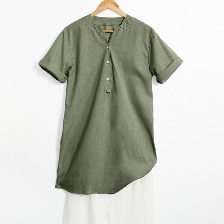 Buddha Stones Casual Plain Button Notched Collar Women's Short Sleeve Shirt - SeaGreen - US20，UK/AU24，EU52 (5XL) - image 35