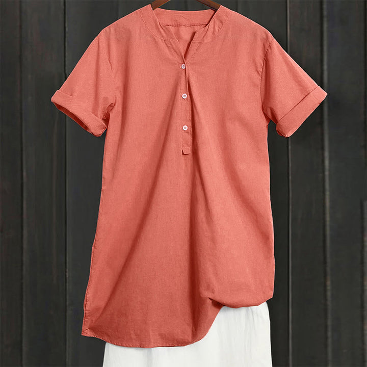 Buddha Stones Casual Plain Button Notched Collar Women's Short Sleeve Shirt - image 46