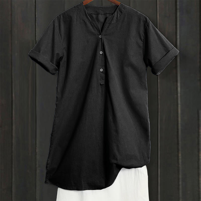 Buddha Stones Casual Plain Button Notched Collar Women's Short Sleeve Shirt - image 53