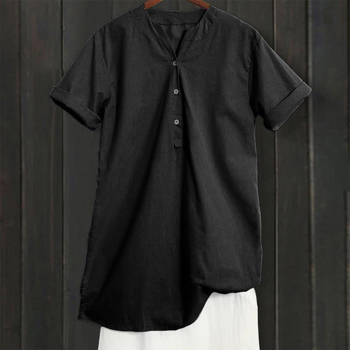 Buddha Stones Casual Plain Button Notched Collar Women's Short Sleeve Shirt - image 53