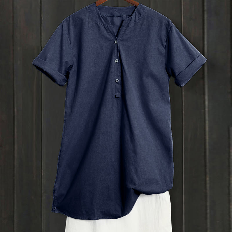 Buddha Stones Casual Plain Button Notched Collar Women's Short Sleeve Shirt - image 56