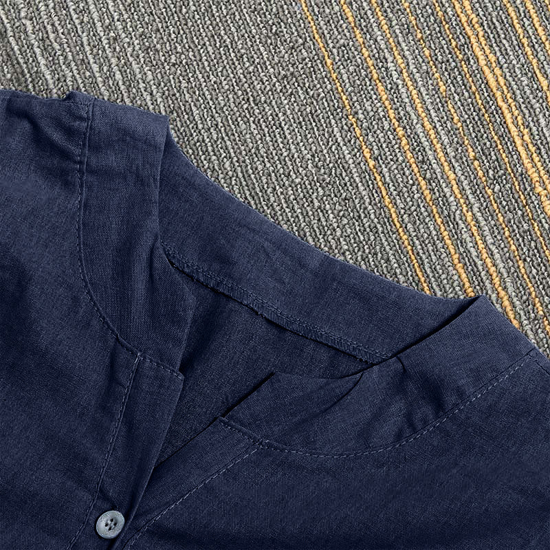 Buddha Stones Casual Plain Button Notched Collar Women's Short Sleeve Shirt - image 58