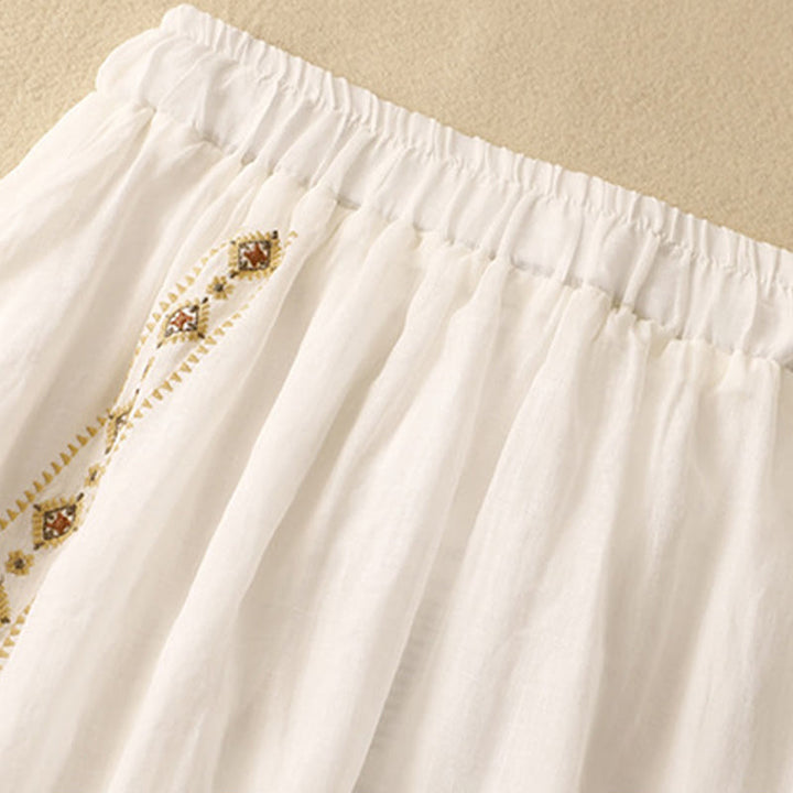 Buddha Stones Ethnic Vintage Embroidery Button Design Women's 7-8 Length Skirt - image 6