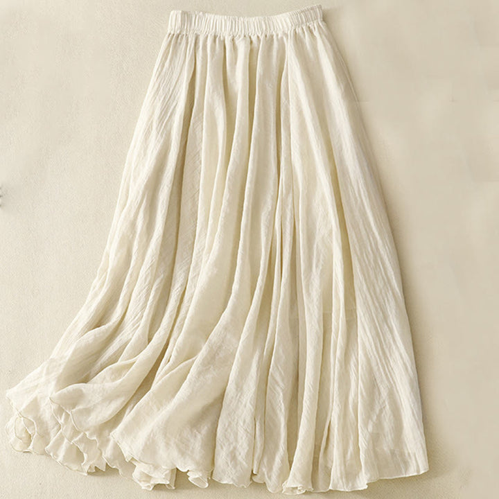 Buddha Stones Spring Casual Solid Color Pleated Women's Cotton Linen 7-8 Length Ruffle Skirt - Beige - US8-10，UK/AU12-14，EU40-42 (2XL) - image 0