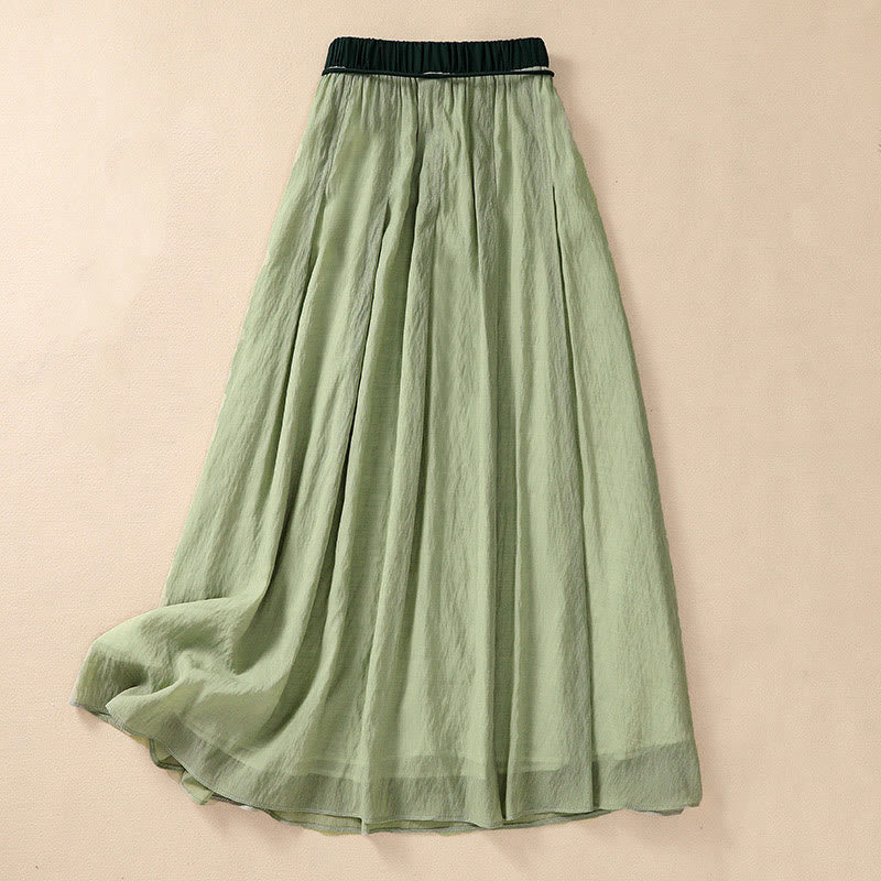 Buddha Stones Casual Contrasting Color Pleated Lace-Up Design Women's 7-8 Length Skirt - LightGreen - US8-10，UK/AU12-14，EU40-42 (2XL) - image 23