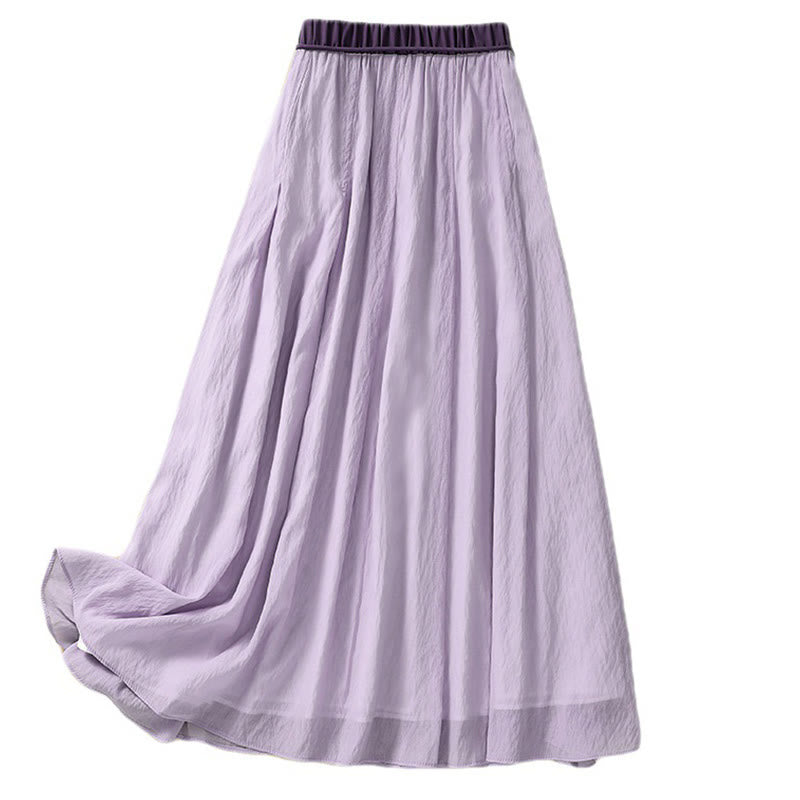 Buddha Stones Casual Contrasting Color Pleated Lace-Up Design Women's Cotton Linen 7-8 Length Skirt - image 22