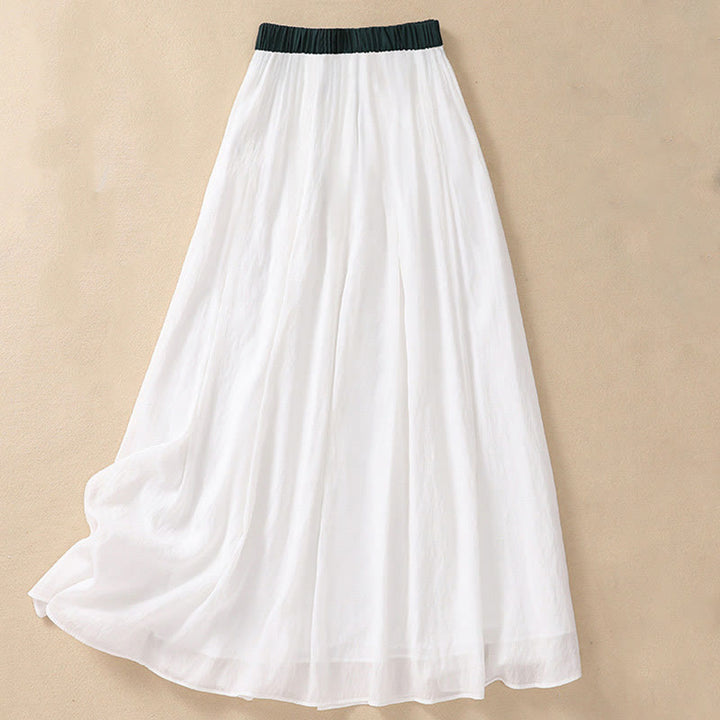 Buddha Stones Casual Contrasting Color Pleated Lace-Up Design Women's Cotton Linen 7-8 Length Skirt - White - US8-10，UK/AU12-14，EU40-42 (2XL) - image 10