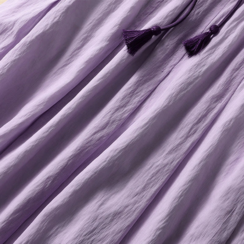 Buddha Stones Casual Contrasting Color Pleated Lace-Up Design Women's Cotton Linen 7-8 Length Skirt - image 19