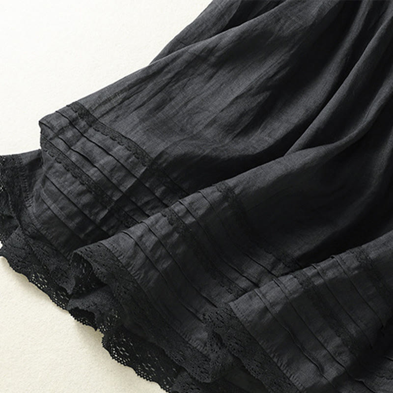 Buddha Stones Summer Plain Drawstring Lace Patchwork Design Women's Cotton Linen 7-8 Length Skirt - image 25