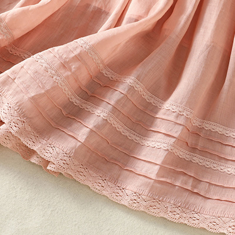 Buddha Stones Summer Plain Drawstring Lace Patchwork Design Women's 7-8 Length Skirt - image 7