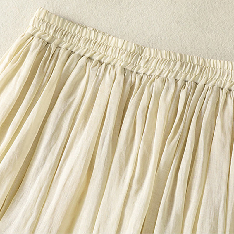 Buddha Stones Summer Plain Drawstring Lace Patchwork Design Women's Cotton Linen 7-8 Length Skirt - image 32