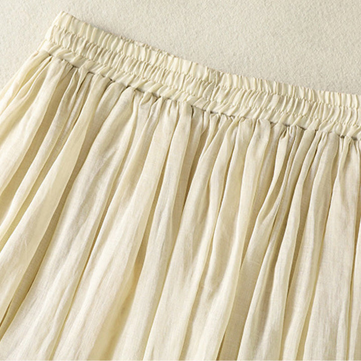 Buddha Stones Summer Plain Drawstring Lace Patchwork Design Women's Cotton Linen 7-8 Length Skirt - image 32