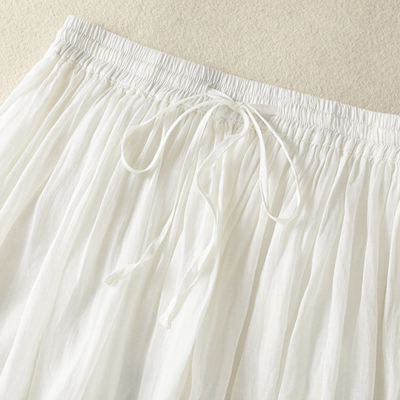 Buddha Stones Summer Plain Drawstring Lace Patchwork Design Women's Cotton Linen 7-8 Length Skirt - image 12