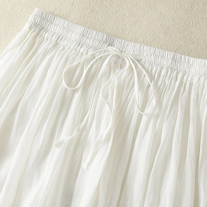 Buddha Stones Summer Plain Drawstring Lace Patchwork Design Women's Cotton Linen 7-8 Length Skirt - image 12