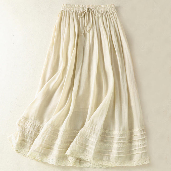 Buddha Stones Summer Plain Drawstring Lace Patchwork Design Women's Cotton Linen 7-8 Length Skirt - Beige - US8-10，UK/AU12-14，EU40-42 (2XL) - image 27