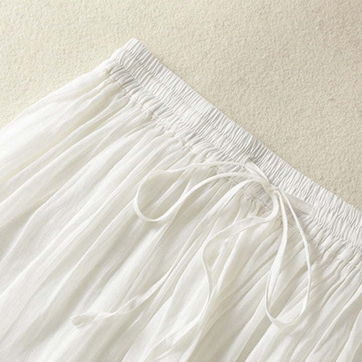 Buddha Stones Summer Plain Drawstring Lace Patchwork Design Women's Cotton Linen 7-8 Length Skirt - image 13