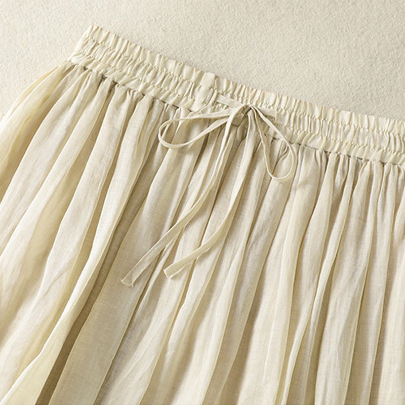 Buddha Stones Summer Plain Drawstring Lace Patchwork Design Women's Cotton Linen 7-8 Length Skirt - image 29