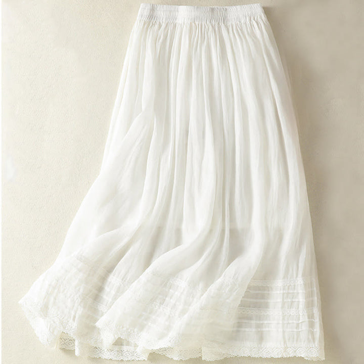 Buddha Stones Summer Plain Drawstring Lace Patchwork Design Women's 7-8 Length Skirt - image 11
