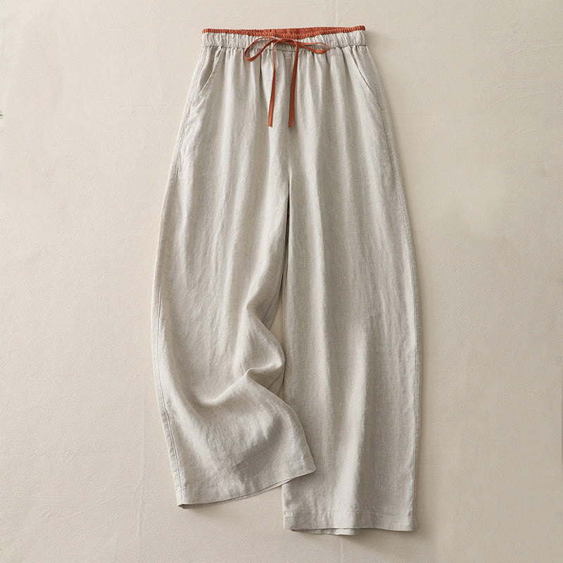 Buddha Stones Casual Colorblock Drawstring Women's Wide Leg Pants With Pockets - Beige - US14，UK/AU18，EU46 (3XL) - image 15