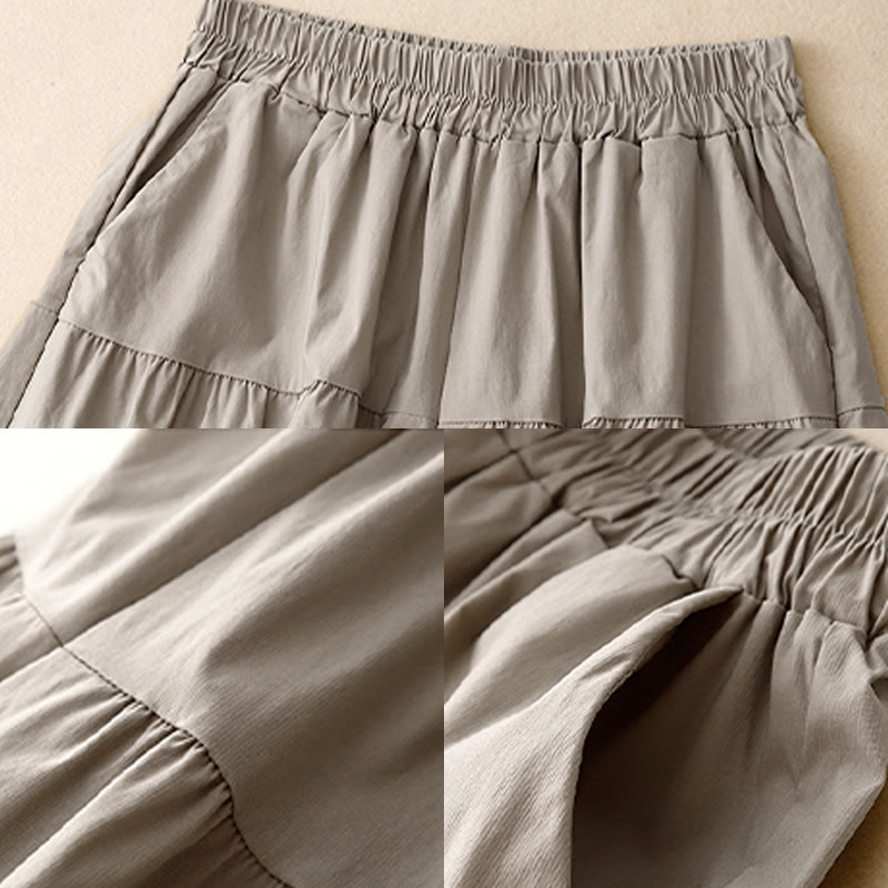 Buddha Stones Casual Loose Plain Women's Cotton Elastic 7-8 Length Wide Leg Pants With Pockets - image 9