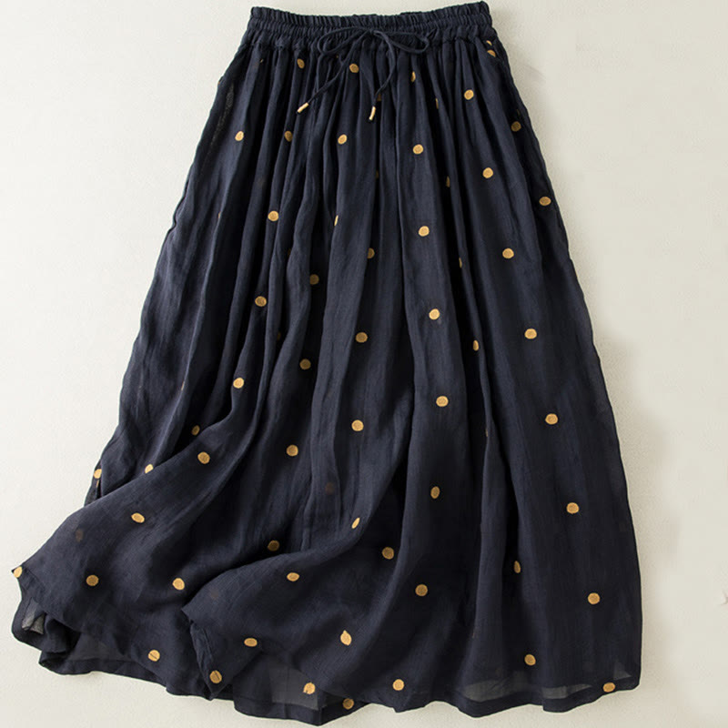 Buddha Stones Artistic Vintage Dot Pattern Women's Pleated Skirt - MidnightBlue - US8-10，UK/AU12-14，EU40-42 (2XL) - image 15