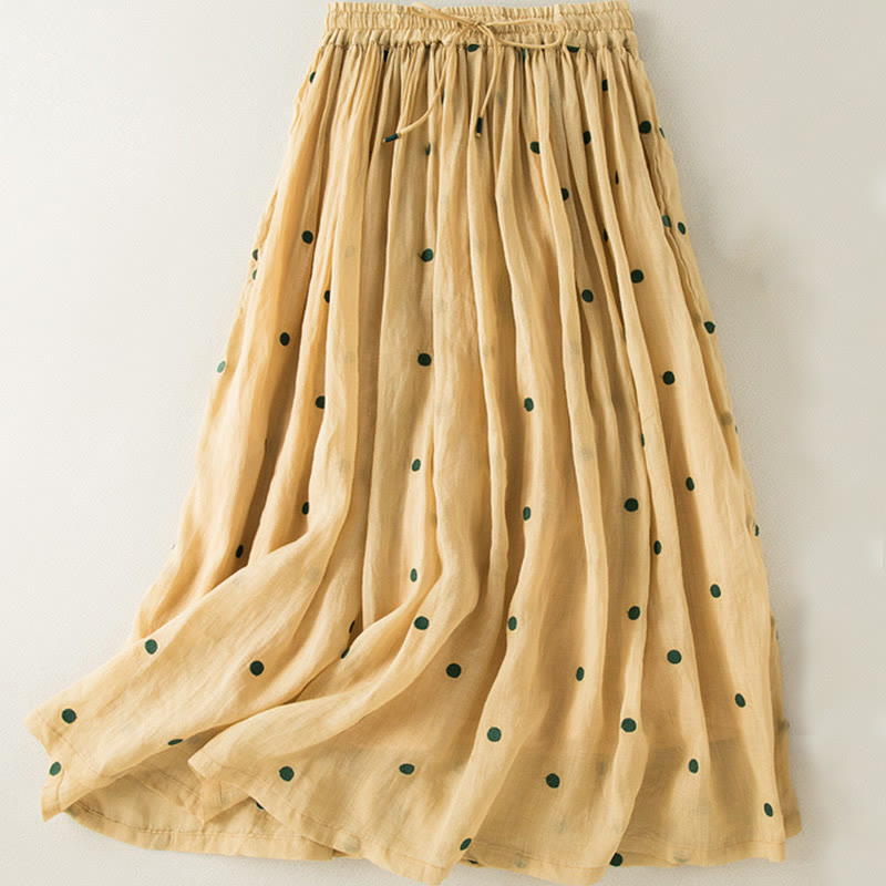 Buddha Stones Artistic Vintage Dot Pattern Women's Pleated Skirt - Yellow - US8-10，UK/AU12-14，EU40-42 (2XL) - image 23