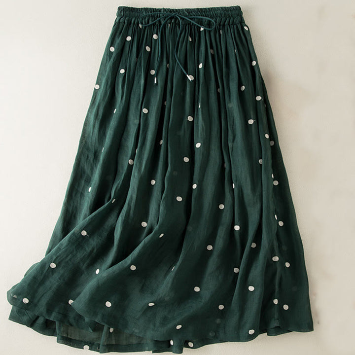Buddha Stones Artistic Vintage Dot Pattern Women's Pleated Skirt - DarkGreen - US8-10，UK/AU12-14，EU40-42 (2XL) - image 8