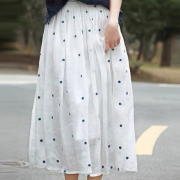 Buddha Stones Artistic Vintage Dot Pattern Women's Pleated Skirt - White - US8-10，UK/AU12-14，EU40-42 (2XL) - image 29
