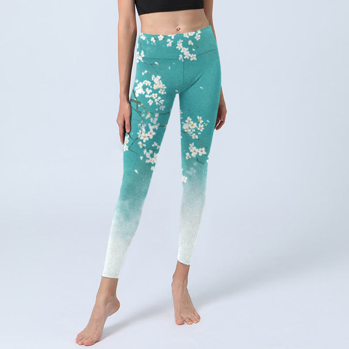 Buddha Stones White Pear Blossoms Print Gym Leggings Women's Yoga Pants - image 5