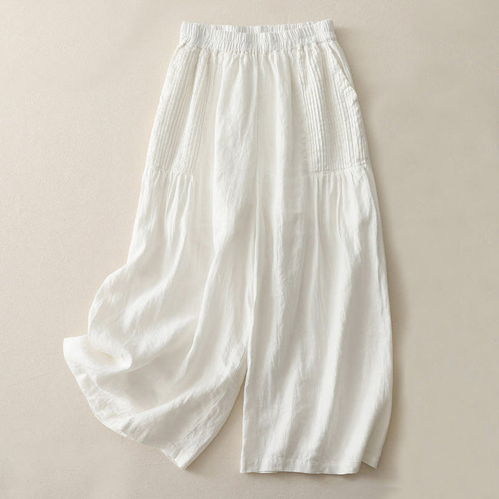 Buddha Stones Casual Plain Tucker Pleats Elastic Women's Polyester Wide Leg Pants With Pockets - White - US8-10，UK/AU12-14，EU40-42 (2XL) - image 5