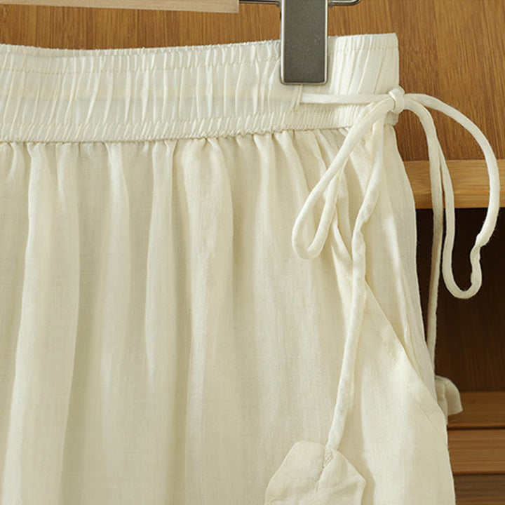 Buddha Stones Casual Plain Lined Ribbon Elastic Women's Polyester Wide Leg Pants With Pockets - image 1