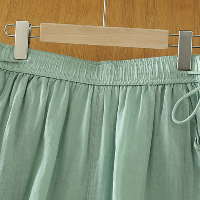 Buddha Stones Casual Plain Lined Ribbon Elastic Women's Polyester Wide Leg Pants With Pockets - image 15