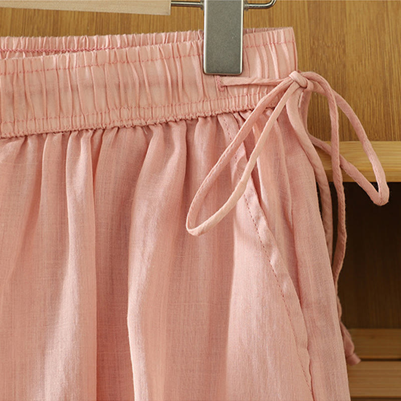 Buddha Stones Casual Plain Lined Ribbon Elastic Women's Polyester Wide Leg Pants With Pockets - image 20