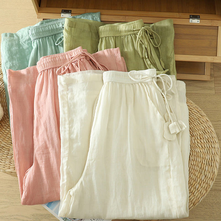 Buddha Stones Casual Plain Lined Ribbon Elastic Women's Polyester Wide Leg Pants With Pockets - image 23