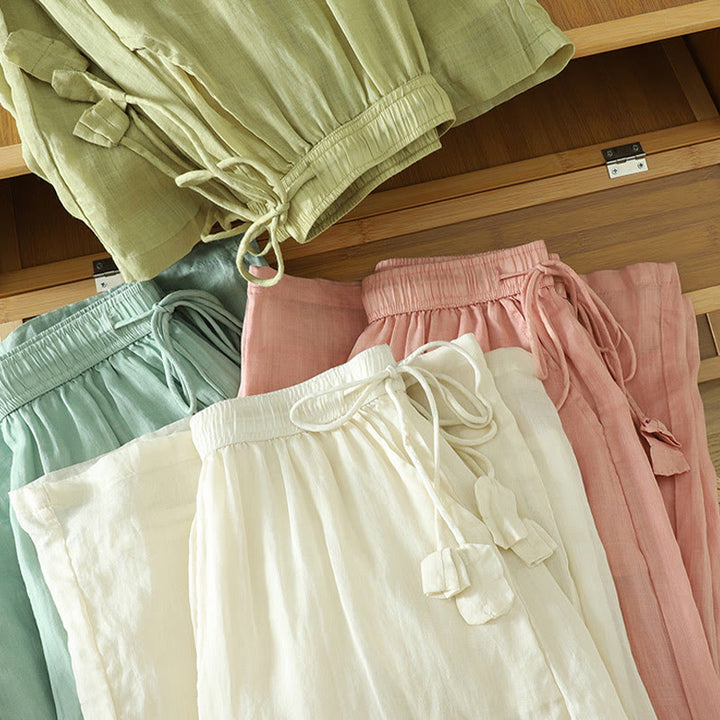 Buddha Stones Casual Plain Lined Ribbon Elastic Women's Polyester Wide Leg Pants With Pockets - image 24