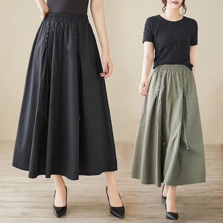 Buddha Stones Summer Casual Pure Color Pleated Design Women's Cotton Skirt - image 21