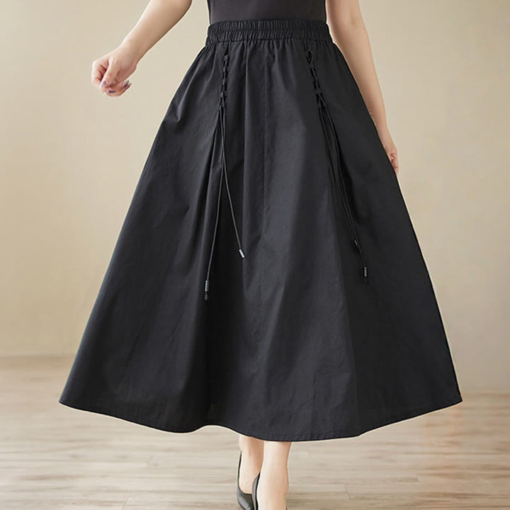 Buddha Stones Summer Casual Pure Color Pleated Design Women's Cotton Skirt