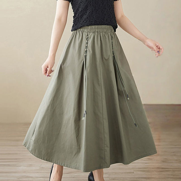 Buddha Stones Summer Casual Pure Color Pleated Design Women's Cotton Skirt - image 4